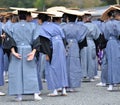 Traditional japanese costumes worn by men in jidai matsuri Royalty Free Stock Photo