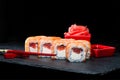 Traditional Japanese cuisine. Selective focus on sweet sushi rol Royalty Free Stock Photo