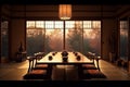 Traditional Japanese dining room with tatami floor and shoji sliding doors