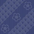 Traditional Japanese Embroidery Ornament with blooming sakura flowers. Royalty Free Stock Photo