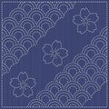 Traditional Japanese Embroidery Ornament with fish scales. Vector seamless pattern. Japanese sashiko motif. Royalty Free Stock Photo