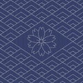 Traditional Japanese Embroidery Ornament with rhombs and sakura flower. Royalty Free Stock Photo