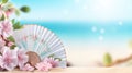 Traditional Japanese fan sensu in hot sunny weather, summer vibes background