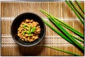 Traditional Japanese Fermented Beans Seasoned with Raw Green Onions for Breakfast . Royalty Free Stock Photo