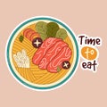 Traditional Japanese food. Asian Shabu-Shabu sticker. Vector illistration