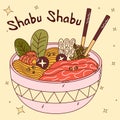 Traditional Japanese food. Asian Shabu-Shabu. Vector illistration