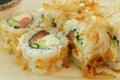 Traditional Japanese food close-up set of sushi bonito rolls Royalty Free Stock Photo