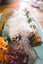 Traditional japanese food, Ika (Squid) sushi on wooden table Royalty Free Stock Photo