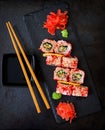 Traditional Japanese food - sushi, rolls and sauce Royalty Free Stock Photo