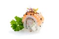 Traditional japanese food sushi. tempura sushi maki with shrimp and avocado isolated on white background Royalty Free Stock Photo