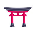 Traditional japanese gate. Cute cartoon pin, sticker, badge, patch. Royalty Free Stock Photo