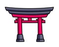 Traditional japanese gate. Cute cartoon pin, sticker, badge, patch. Royalty Free Stock Photo