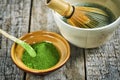 Traditional japanese green matcha powder tea set Royalty Free Stock Photo