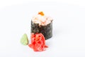 Traditional japanese gunkan sushi with snow crab. Royalty Free Stock Photo