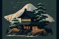 Traditional japanese house in the forest. Vector illustration in flat style Royalty Free Stock Photo