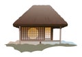 Traditional Japanese house. With round window. Rural dwelling with thatched roof. illustration vector. Royalty Free Stock Photo