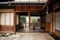 traditional japanese house with wooden exterior and sliding screen doors Royalty Free Stock Photo