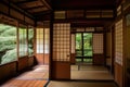 traditional japanese house with wooden exterior and sliding screen doors Royalty Free Stock Photo