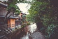 Traditional japanese houses on Shirakawa river, Gion district, K Royalty Free Stock Photo