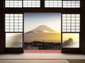 Traditional Japanese indoor house and paper sliding doors and t Royalty Free Stock Photo