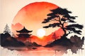 Traditional Japanese Japan art sunset