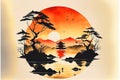 Traditional Japanese Japan art sunset