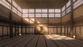 Traditional Japanese Karate Dojo Slow Zoom. Empty, Climatic 3D Scene.