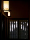 Traditional Japanese lamps and Shoji paper window. Royalty Free Stock Photo