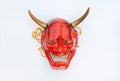 Traditional Japanese mask of a demon, Kabuki Mask on white background Royalty Free Stock Photo