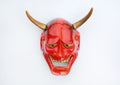 Traditional Japanese mask of a demon, Kabuki Mask on white background Royalty Free Stock Photo
