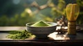 Traditional japanese matcha. Raw green organic matcha powder for brewing tea. A healthy, aromatic drink for long-livers