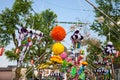 Traditional japanese paper decoration on bamboo poles. Tanabata festival at Anjo Tanabata Festival