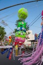 Traditional japanese paper decoration on bamboo poles. Tanabata festival at Anjo Tanabata Festival