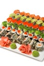 Traditional Japanese rolls of seafood of six types.