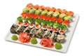 Traditional Japanese rolls of seafood of six types.