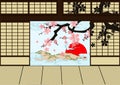 Traditional Japanese room, Shoji door and Sakura Royalty Free Stock Photo