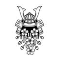 Samurai Helmet with Cherry Blossoms - Traditional Japanese Tattoo Style Royalty Free Stock Photo