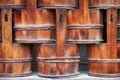 Traditional Japanese sawara cypress wood bucket in the Kinkaku-ji Temple. Kyoto. Japan Royalty Free Stock Photo