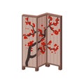 Traditional Japanese screen with the image of Sakura. Vector illustration. Royalty Free Stock Photo