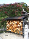 Traditional Japanese small wooden plaques with prayers and wishes