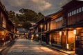Traditional Japanese street with old wooden houses in Kanazawa Japan