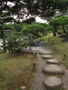 Traditional Japanese stroll garden with stepping stone pathway Royalty Free Stock Photo