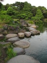 Traditional Japanese stroll garden with stepping stones