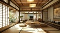 Traditional Japanese style living room mixed with modern design. Ai Generative