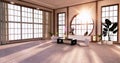 The Traditional Japanese style living room mixed with modern design.3D rendering