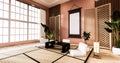 The Traditional Japanese style living room mixed with modern design.3D rendering