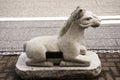 Traditional japanese style rock sculpture and carving as animal stone horse one of 12 Zodiac at Narita old town in Chiba, Japan