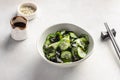 Traditional Japanese Sunomono salad with wakame seaweed, cucumbers and sesame seeds. Royalty Free Stock Photo