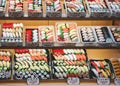 Traditional Japanese sushi and sashimi realistic plastic food display Royalty Free Stock Photo