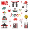 Traditional Japanese symbols on white background. Set of Japanese icons Royalty Free Stock Photo